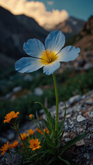 Luminous flower in mountains during the day on vertical background 8.