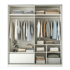 A neatly organized wardrobe with clothes and accessories for efficient storage.