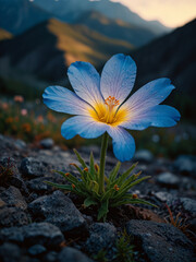 Luminous flower in mountains during the day on vertical background 14.