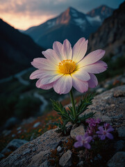 Luminous flower in mountains during the day on vertical background 15.