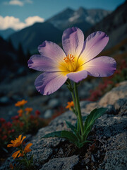 Luminous flower in mountains during the day on vertical background 16.