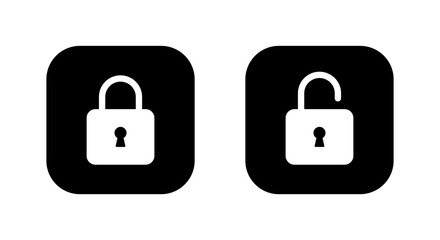 Lock and unlock icon on black square. Padlock concept