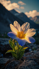 Luminous flower in mountains during the day on vertical background 21.