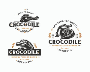 Set vintage bundle crocodile alligator logo design for business company