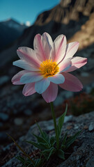 Luminous flower in mountains during the day on vertical background 25.