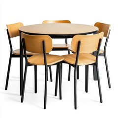 A round dining table with four wooden chairs, designed for casual dining or gatherings.