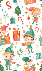 New Year's and Christmas festival seamless pattern in a 2D doodle illustrator style on pastel color backgrounds for graphic advertising.