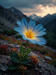 Luminous flower in mountains during the day on vertical background 27.