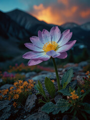 Luminous flower in mountains during the day on vertical background 28.