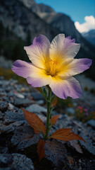 Luminous flower in mountains during the day on vertical background 29.