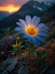 Luminous flower in mountains during the day on vertical background 26.