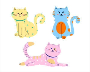 Collection of vector images of cute colored fairy cats