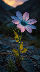 Luminous flower in mountains during the day on vertical background 30.