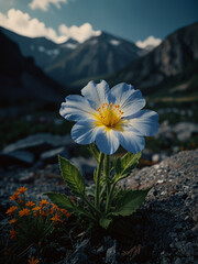 Luminous flower in mountains during the day on vertical background 32.