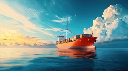 Obraz premium Wind-powered cargo ship docked at an eco-friendly port