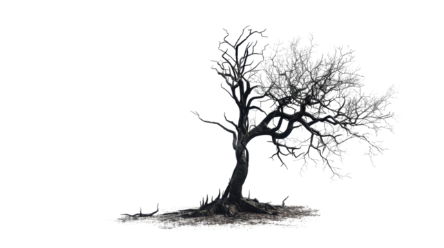 Burnt tree on transparent background