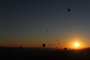 Sunset evening panorama with clear sky in Cappadocia, Anatolia, Turkey