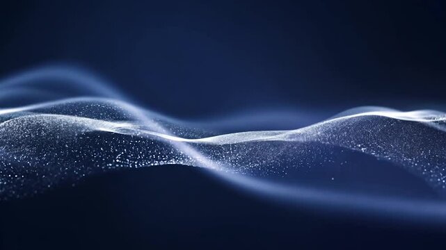 A wave video of blue and white glowing lines and particles. Cool tech-themed background video.