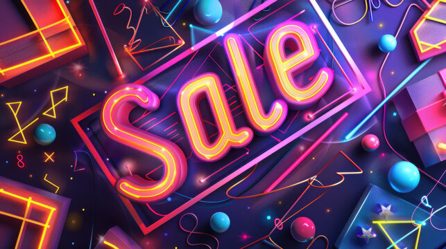 Neon SALE glowing sign background