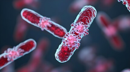 3D Rendered Bacteria with Viruses Attacking