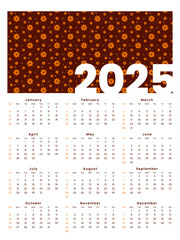Calendar 2025 starts from Sunday. Minimalist, Clean, Simple and Modern Design. One page Calendar