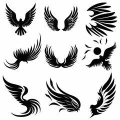Obraz premium Wings flat icon, angel wings emblem, bird feathers graffiti spray silhouette, pigeon sign, spirituality symbol