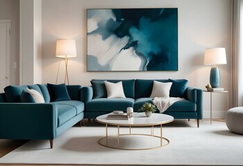 Photo modern style interior room 3d illustration Interior,Kitchen,Washrooms frame living room with colorful white sofa,led with blank frame