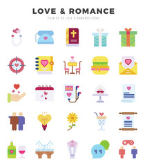 Set of Love & Romance Icons Flat icons collection.