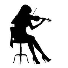 Fototapeta premium a black silhouette of a woman playing the violin. She is sitting on a stool and is holding the bow with both hands