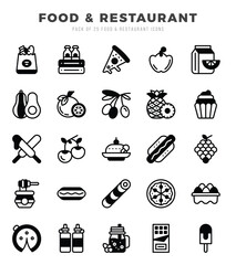 Fototapeta premium Vector Food and Restaurant types icon set in Lineal Filled style. vector illustration.