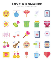 Vector Love & Romance types icon set in Flat style. vector illustration.