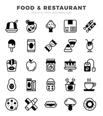 Food and Restaurant icons Pack. Lineal Filled icons set. Food and Restaurant collection set.