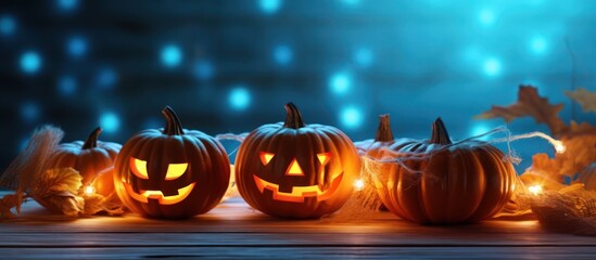 Fototapeta premium Glowing Jack-O'-Lanterns for Halloween