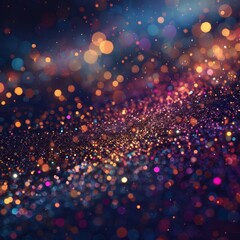 Flying particles and sprinkles background, exploding confetti, shiny shimmering carnival, glittering dust bokeh