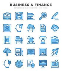 Set of simple Two Color Business & Finance Icons. Two Color art icons pack.