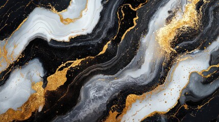 A close-up of a marble texture with gold details and sparkling elements,