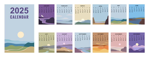 Monthly 2025 Calendar abstract landscape natural background