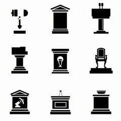 Speech stand icon, podium and microphone in conference room, speaker tribune, lecture stand