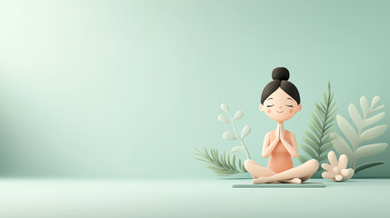 Obraz premium A serene illustration of a woman practicing yoga, surrounded by lush greenery, promoting tranquility and mindfulness.