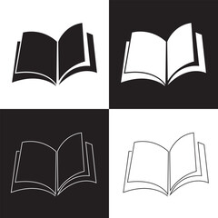 Book icon set. Simple book symbol. isolated on black and white background. Vector Illustration. EPS 10