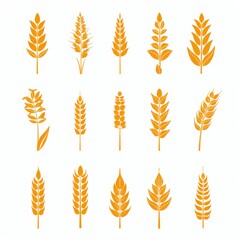 Obraz premium Wheat icon, rye ears sign, barley emblem, oats, cereals symbol, wheat ear, seeds, corns set