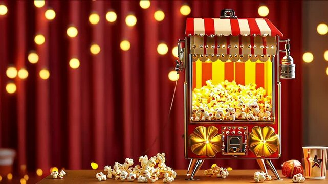 Popcorn machine lighting up a dim room at a vintage carnival