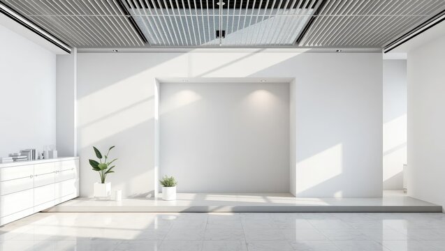 Moern Minimalist White Room Interior with Recesse Light an Plants