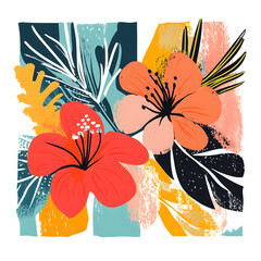 2D illustrator doodle-style floral and leaf graphics on a white background or wallpaper