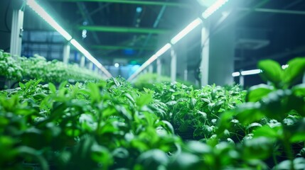 agricultural innovation, cutting-edge vertical farming systems in a high-tech greenhouse, automated processes for planting and harvesting