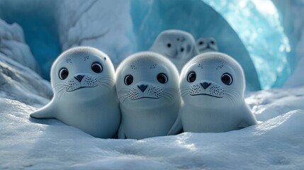 Cute seals near the igloo