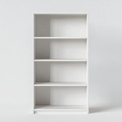 Fototapeta premium A simple white bookshelf with four open shelves for storage or display.
