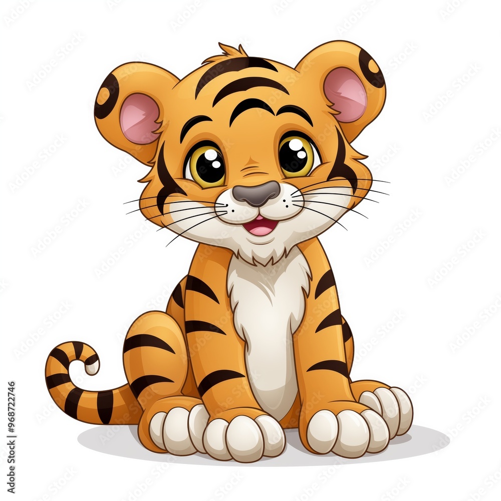 Wall mural Cartoon tiger on white background