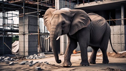 Fototapeta premium Bornean Pygmy Elephant at New Capital City Construction Site in Borneo, Indonesia