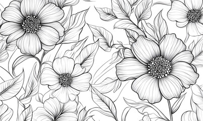 2D illustrator doodle-style floral and leaf graphics on a white background or wallpaper